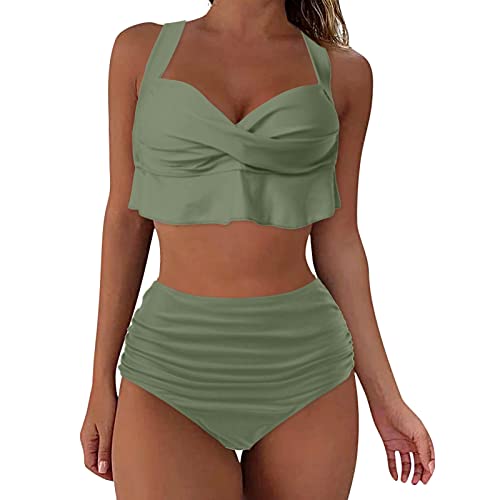 Damen Bikini Set Zweiteiliger Badeanzug V Ausschnitt überkreuztes Bikini Bademode Bauchkontrolle High Waist Bikini Sets Swimsuit Push Up Strandbikini Verstellbare Sexy Bikini-Sets