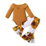 Kleidung Set Sweatshirt +Hosen für Baby Mädchen Säuglingsmädchen, langärmliger, gerippter Strampler, Sonnenblume, bedruckt, Schlaghosen, Hosen-Outfits Herbst Winter Outfits (White, 9-12 Months)