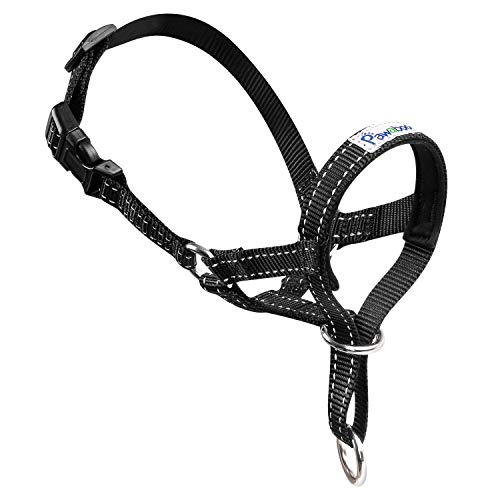 Pawaboo Hundehalfter Haustier Sicher Kontrolle - Nylon Reflektierende einstellbare Hundehalter Hundeband Training Halter für Hunde, Wepeln, S Größe, Schwarz