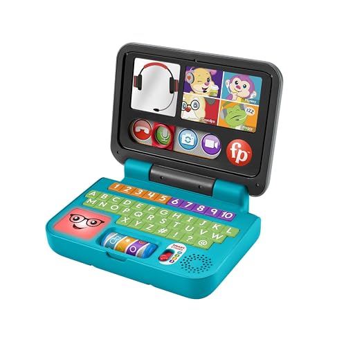 FISHER-PRICE Lernspaß Homeoffice Laptop – elektronisches Lernspielzeug mit Smart-Stages-Lerninhalten, Lichtern und 55+ Liedern, ABC, Zahlen und erste Deutsch Wörter Lernen, ab 6 Monaten, HGX00