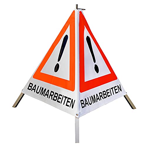 Warnpyramide/Faltsignal Achtung(VZ101) " BAUMARBEITEN" 70cm - weiß tagesleuchtend, schwer