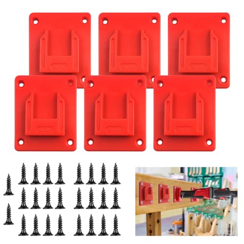 6-Pakete Werkzeughalter Halterung für Milwaukee M18 Werkzeug,Auch passend für Dewalt 20V Werkzeug, Bohrer Halter,Aufhänger (Menge 6,Rot)