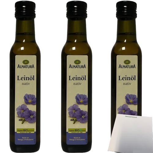 Alnatura Bio Leinöl kaltgepresst 3er Pack (3x250ml Flasche) + usy Block