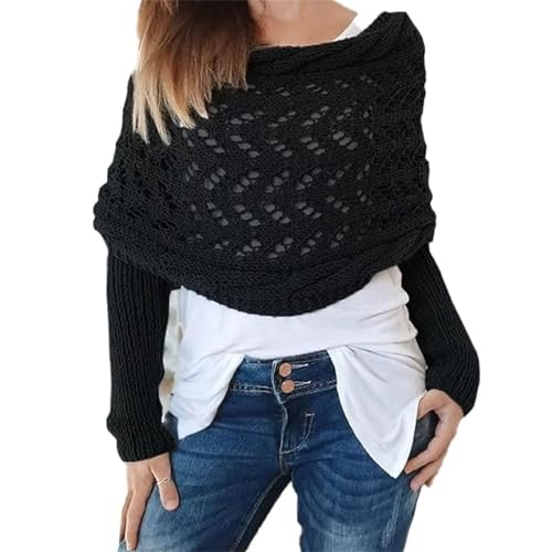 nuoke Schal Mit Ärmeln, Multifunktionaler Schal Mit Ärmeln Für Damen, Gestrickter Schal Sweater Wrap Mit Ärmeln, Boho Pashmina Schal Umhang,Strickschal Damen,Schal Damen Winter,Schal Mit Ärmeln Strick