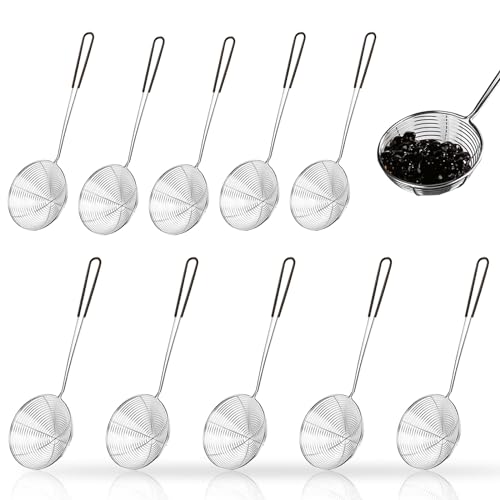 BAIFULAI 10 Stück Fondue Sieb Edelstahl, Küchensieb mit Griffen, Feinmaschig Küchensieb Schöpflöffel Sieb aus Rostfreiem Edelstahl Schaumlöffel für Garen von Gemüse Pilzen Fleisch Fisch