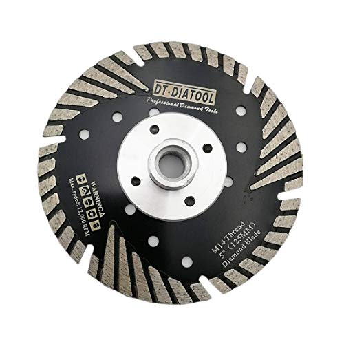 DT-DIATOOL Diamant Trennscheibe 125 mm x M14 Turbo Sägeblatt mit Schutzzähne zum Schneiden Schleifen Granit Marmor Beton Fliesen