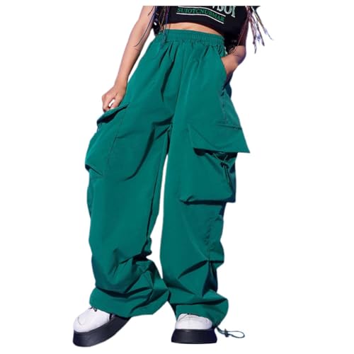 Cargo Hose Mädchen Einfarbig Sporthose Lässige Outdoorhose mit Gummibung und Taschen Jogginghose Freizeit Streetwear Freizeithose Weite Bein Lockere Sweatpants Casual Leicht Hose für Mädchen