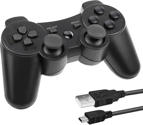 Lunriwis Controller für PS3, Wireless Double Shock 6 Achsen Bluetooth Joystick Gamepad mit Ergonomie Rechargable Controller kostenlosem Ladekabel für PS3 Controller