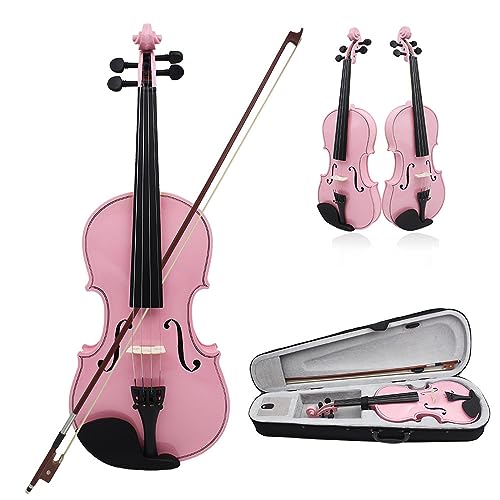 Hodeffior Violine 4/4 für Anfänger Praxis, Lindenholz Musik Streichinstrumente mit Tragebox und Bogen für Violinisten Erwachsene Starter Alle Niveaus Rosa