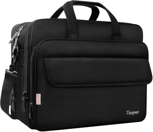 Taygeer Laptoptasche 17 Zoll, Erweiterbare Aktentasche Herren Groß Arbeitstasche Büro Business Notebooktasche Wasserdicht Laptop Tasche für Arbeit Reise Geschenke für Männer, Schwarz