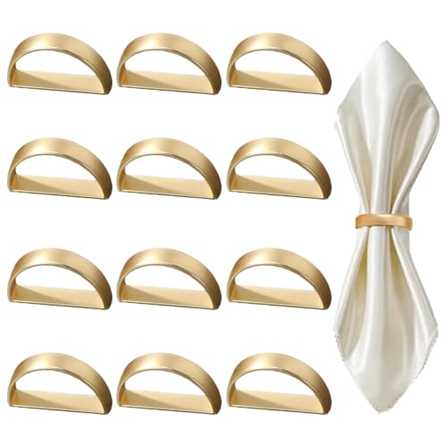 Xiciki 12 Stück Serviettenringe,serviettenringe Gold,Elegante Metall Serviettenring,Serviettenring Set,Servietten Ringe,Halbrunder Serviettenhalter,Tischdekoration für Hochzeit, Weihnachten