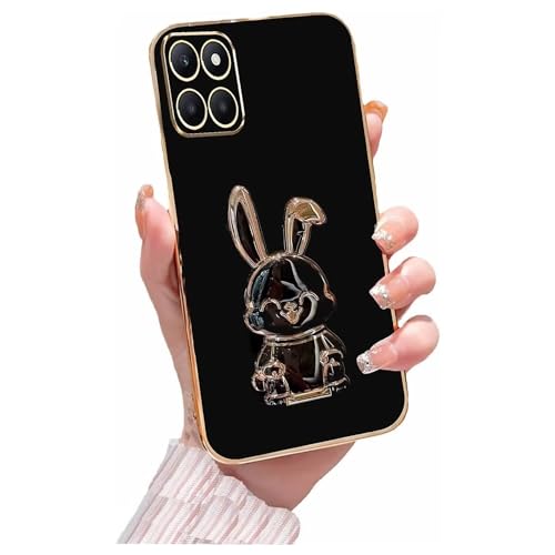 Miagon Kaninchen Ständer Hülle für Honor X6A,Cute Mädchen Dünn Galvanisierte Schutzhülle Weiches Case Bumper mit Hase Skalierbar Halter Kickständer