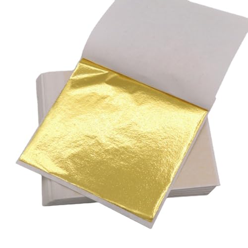 ILantule 100 Blatt Imitation Blattgold,Blattgold,Goldpapier zum Basteln,Blattmetall, Blattgold Acrylmalerei,zum Basteln DIY Crafting(8 * 8cm)