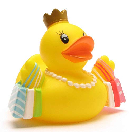 Quietscheentchen Shopping-Queen L8cm I Gummiente I Badeeente I Geschenk für Shopping Liebhaber