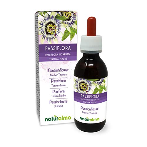 Passionsblume (Passiflora incarnata) Kraut mit Blüten Alkoholfreier Urtinktur Naturalma - Flüssig-Extrakt Tropfen 120 ml - Nahrungsergänzungsmittel - Veganer