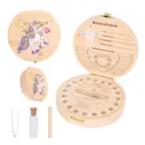GADITIEK Milchzahndose Mädchen & jungen Personalisiert, Zahndose Milchzähne aus Holz mit Namen zum Aufstellen, Zahndose mit Display Funktion für Milchzähne für Jungen & Mädchen Geschenk (Einhorn)
