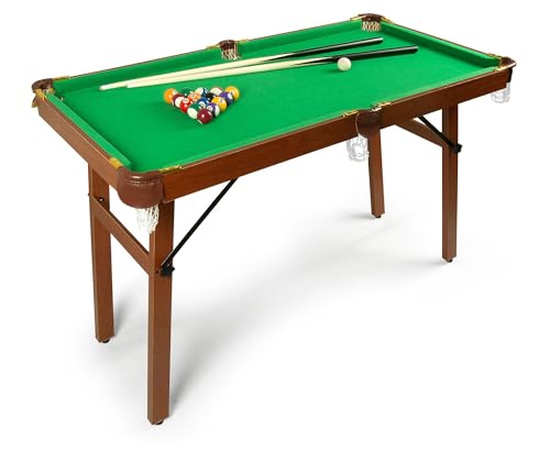 Leomark Klappbarer Billardtisch für Kinder - Harry - braun Poolbillardtisch-Set mit Zubehör Höhe: 76,5 cm Komplettset für Zuhause, perfekt für Party, Abende mit Familie