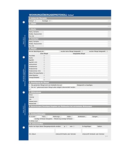 Wohnungsübergabeprotokoll Verkauf, Übergabeprotokoll Wohnung für Käufer und Verkäufer