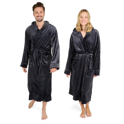 Blumtal Bademantel Damen & Herren in M - OEKO-TEX zert. Morgenmantel Herren Kapuze - Bademäntel für Damen extra saugstark - Sauna Bademantel - Herren bademantel extra weich in Anthrazit-Grau