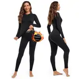 Leeboom Thermounterwäsche Damen Atmungsaktiv Funktionsunterwäsche Damen Warm und Flexibel Skiunterwäsche Damen Set mit Innenfleece für zu Hause und Wintersport (Schwarz, L)