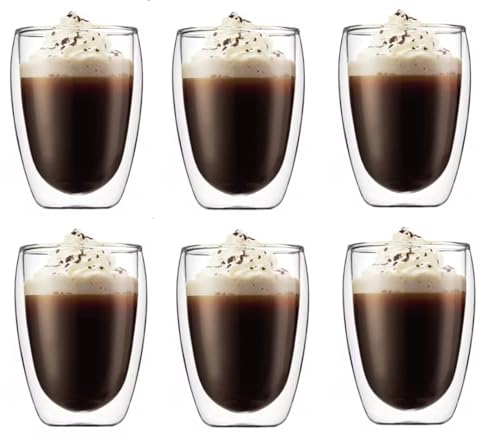 6x Doppelwandige Thermo Gläser Latte Macchiato Cocktail Kaffee Tee Becher 350ml