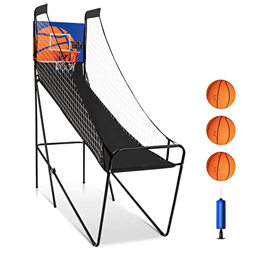 COSTWAY Basketballautomat klappbar, elektrischer Basketballständer mit 3 Basketbälle & Pumpe, Punktezähler, Arcade-Basketballspiel Schießmaschine für Indoor & Outdoor