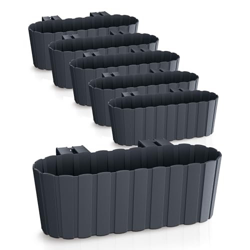 Spetebo Balkon Blumenkasten mit Halterung 39 x 13 cm - 6er Set - Kunststoff Geländer Pflanztopf in anthrazit - Garten Blumentopf Pflanzkasten zum Einhängen