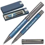 Mark Twain Schreibset mit Gravur | Kugelschreiber & Rollerball | blau schreibend | hochwertiges Metall | personalisierte Kullis | Gravierter Kugelschreiber mit Name | Wunschgravur