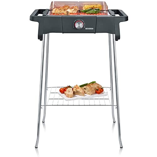 SEVERIN Style Evo Elektrogrill mit Standuntergestell und Ablagerost, Standgrill mit schnellem Grillstart bis 350 °C, Balkon Grill mit optimaler Hitzeverteilung, Schwarz, PG 8124