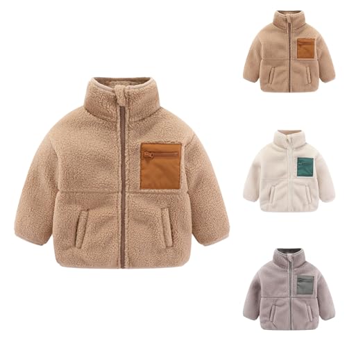 Guqmjde Teddy Fleecejacke Kinder Winterjacke Sweatjacke Jungen Fleecefütterung Mantel Casual Wintermantel Jacken Plüschjacke Stehkragen Übergangsjacke Flauschjacke Blitzangebote Beige,5 Jahre