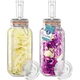 HEFTMAN Gärglas mit Luftschleuse, 2 l für sichere Gärung für Kefir, Kimchi, Sauerkraut, Sauerkraut, Sauerteig-Starter, Silikondeckel und Gärgewichte, Gärgläser, 2 Stück (komplettes Set)