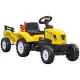 HOMCOM Trettraktor mit Anhänger Tretauto Traktor Kindertrettraktor Spielfahrzeug für Kinder ab 3 Jahren für Outdoor, Garten, Metall Gelb 133 x 42 x 51 cm