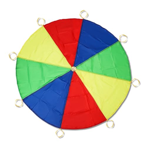 lasuroa Regenbogen Fallschirm Schwungtuch, (Durchmesser 378 cm) Betzold Sport Fallschirm-Schwungtuch mit Griffen für Kinder Erwachsene Spiele Gymnastikunterricht Outdoor-Spielplatzaktivitäten
