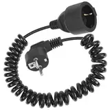 Pfloge® Schuko Verlängerungskabel, Dehnbares Spiral-Kabel dehnbar von 0,6m bis 2 m Max, Schutzkontakt Spiralleitung (230V/16 A) (2M+Schwarz)