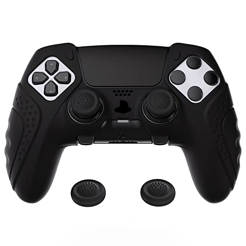 PlayVital Anti-Rutsche Hülle für ps5 Edge Controller,Case Schutzhülle Hülle Skin aus weichem Gummi mit 6 Stück Stick Kappen für PS5 Edge Wireless Controller(Guardian Edition,Schwarz)