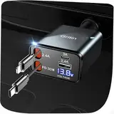 Gritin 4 in 1 Zigarettenanzünder USB C 69W Auto Ladegerät Adapter Kfz, Camping Wohnmobil Auto Zubehör, Travel Essentials mit Spannungsanzeige, Car Accessoires für iPhone 16 Pro Max Plus & Galaxy