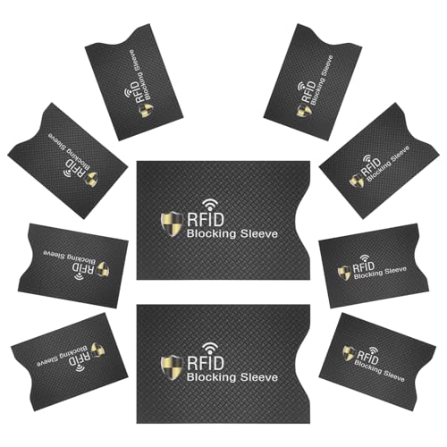 8 Stück RFID Blocker Kartenhülle & 2 Stück RFID Echt-Leder, Schwarz Hauchdünn Kartenetui, Einfacher Einsatz auf Reisen NFC Kreditkartenetui, EC Karten Schutzhülle für Kreditkarte Bankkarte 100%