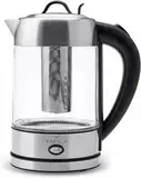 Karaca Wasserkocher Glas 1.7 Liter, Led-Beleuchtung Inox, Edelstahl Kettle, BPA Frei, 2200 Watt, 10/15 Tassen, Warmhaltefunktion, Kräutertee, Teemaschine
