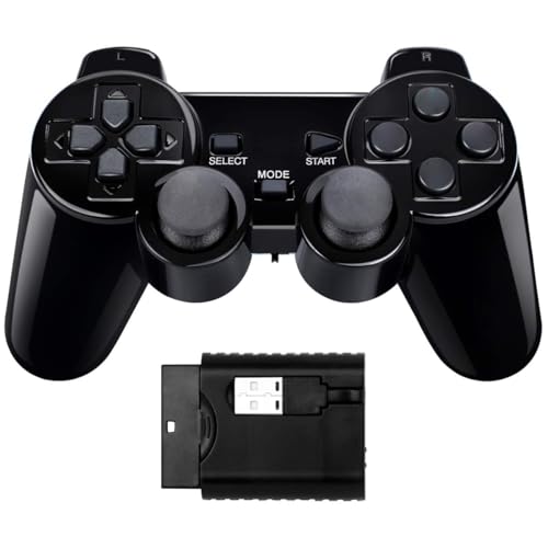 BLUELAKE performance Wireless Double Shock Game Controller kompatibel mit PS1/PS2/Raspberry pi/TV Box/PC (schwarz)