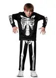 BesserBay Halloween Kinder Knochen Skelett mit Kapuze und Tasche Hoodie Hose Outfit-Set Unisex Schwarz 150