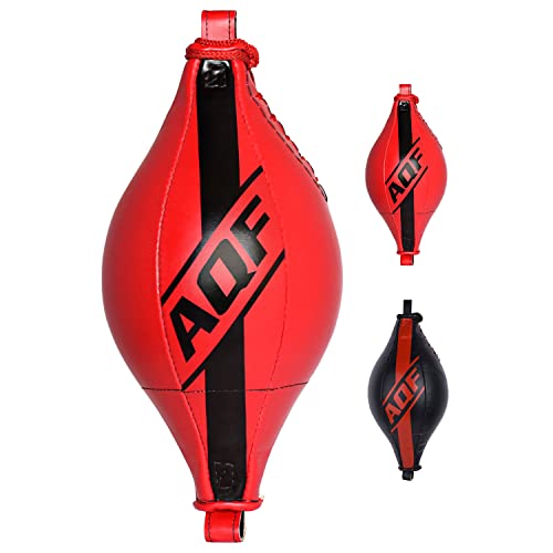 AQF Double End Speed ​​Ball Maya Hide Leder Boxen Dodge Speed ​​Bag Punching MMA Workout Boden bis zur Decke Seil (Rot)