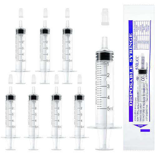 winbest Spritze 5ml, 32 Stück Individuelles Paket Plastikspritze mit Kappe Kunststoffspritze Ohne Nadel Wiederverwendbar Spritze für Flüssigkeitsmessung und abgabe, Tierfütterung, Pflanzenbewässerung