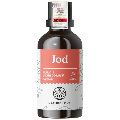 NATURE LOVE® Jod Tropfen für die Schilddrüse - 150µg 50ml - alkoholfrei und vegan - geschmacksneutral, hoch bioverfügbar - hochdosiert & laborgeprüft
