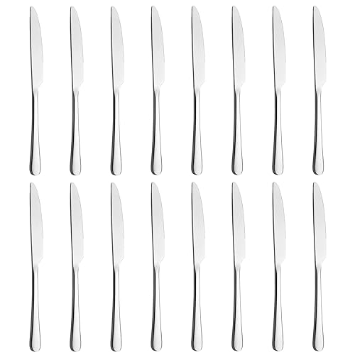 BEWOS Messer 16 Stück (23.8Cm/9.37 Inch), Edelstahlmesser, Tafelmesser mit Scharfem Wellenschliff, Spülmaschinenfest, Brotmesser für Haushalt, Restaurant, Party, Silber
