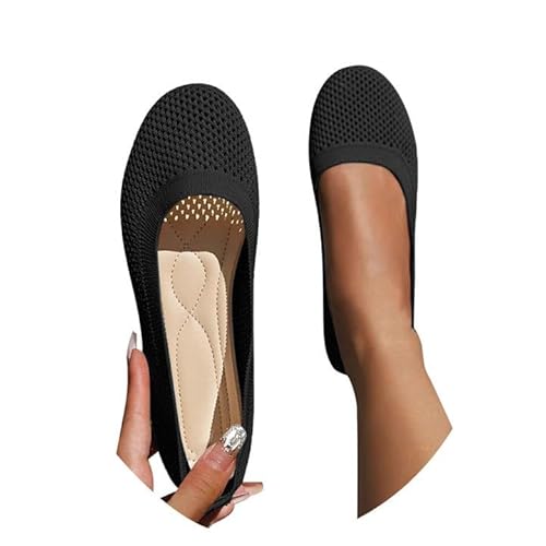 Famzuneu discounter 1, Damen Ballerinas Bequem Slip On Ballerina Schuhe Rutschfest Flache Stricken Sommerschuhe Trachtenschuhe Sommer Elegant Dirndl Schuhe Weiche Sportlich Tanzschuhe, Schwarz, 40