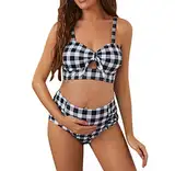 Umstandsbikini Damen Schwangerschafts Zweiteiliger Badeanzug Plaid Druck Umstandsbademode Sexy Umstandsbadeanzug Sommer Pregnancy Tankini Umstandsmode Triangel Bikini Sets Damen Maternity Bademode