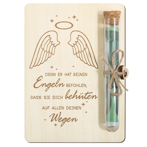 BOFUNX Schutzengel Geldgeschenk Verpackung aus Holz mit Reagenzgläser Lustige Taufgeschenke für Mädchen Jungen Kommunion Konfirmation Jugendweihe Geldgeschenk Verpackung