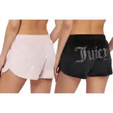 Juicy Couture Damen Schlaf- und Lounge-Shorts aus Samt, Fleece, Delfin, 2er-Pack, Schwarz/Rosa Krone geprägt