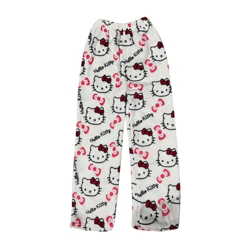 Pyjama Hose Schlafanzug Damen Lang Weihnachten Pyjamahose Flanell Hosen Schlafhose Winter Kawaii Warm Schlafanzughose Anime Bequeme Schlaf Pants Frauen Herbst Cute Cartoon Casual Kuschelhose