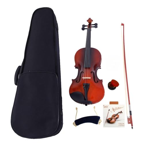 LEADZM 4/4 Violin Set Full Size, Geige mit Etui, Bogensehne, Kolophonium, Gefederte Schulterstütze, Massivholzgeige für Anfänger (Naturfarbenen)